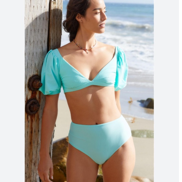 HOST PICK:  BOAMAR SKYE HIGH-WAISTED BIKINI BOTTOMS & PUFF-SLEEVED BIKINI TOP - Picture 1 of 16